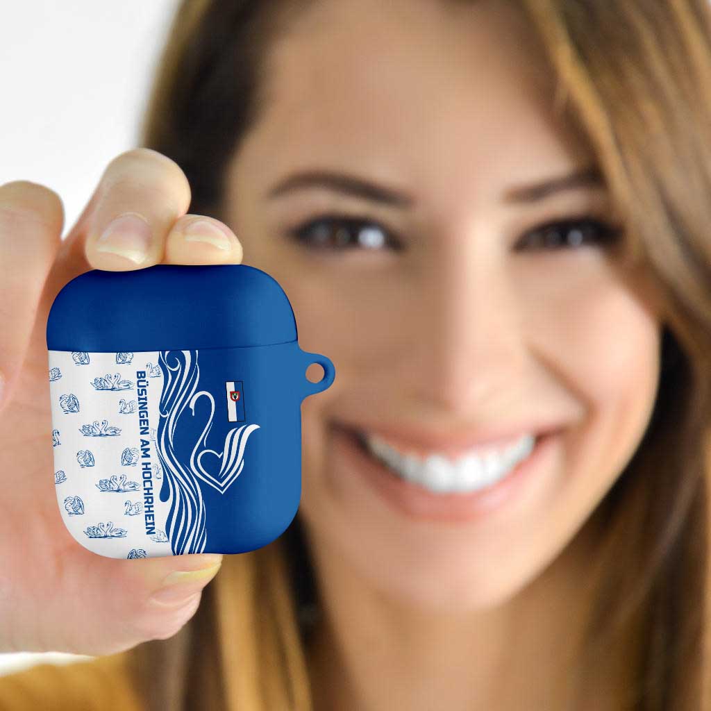Busingen am Hochrhein Germany AirPods Case with Swan Pattern and Blue White Heart Design - Wonder Print Shop
