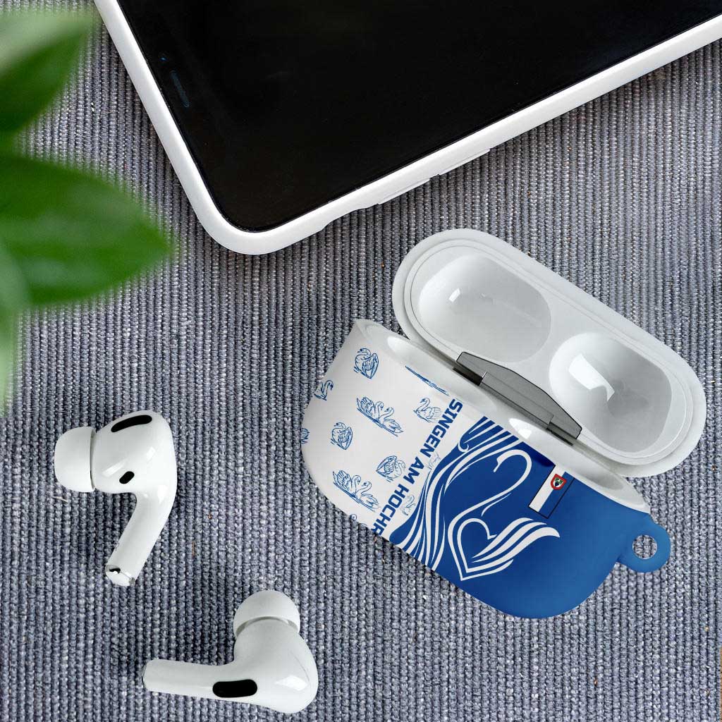 Busingen am Hochrhein Germany AirPods Case with Swan Pattern and Blue White Heart Design - Wonder Print Shop