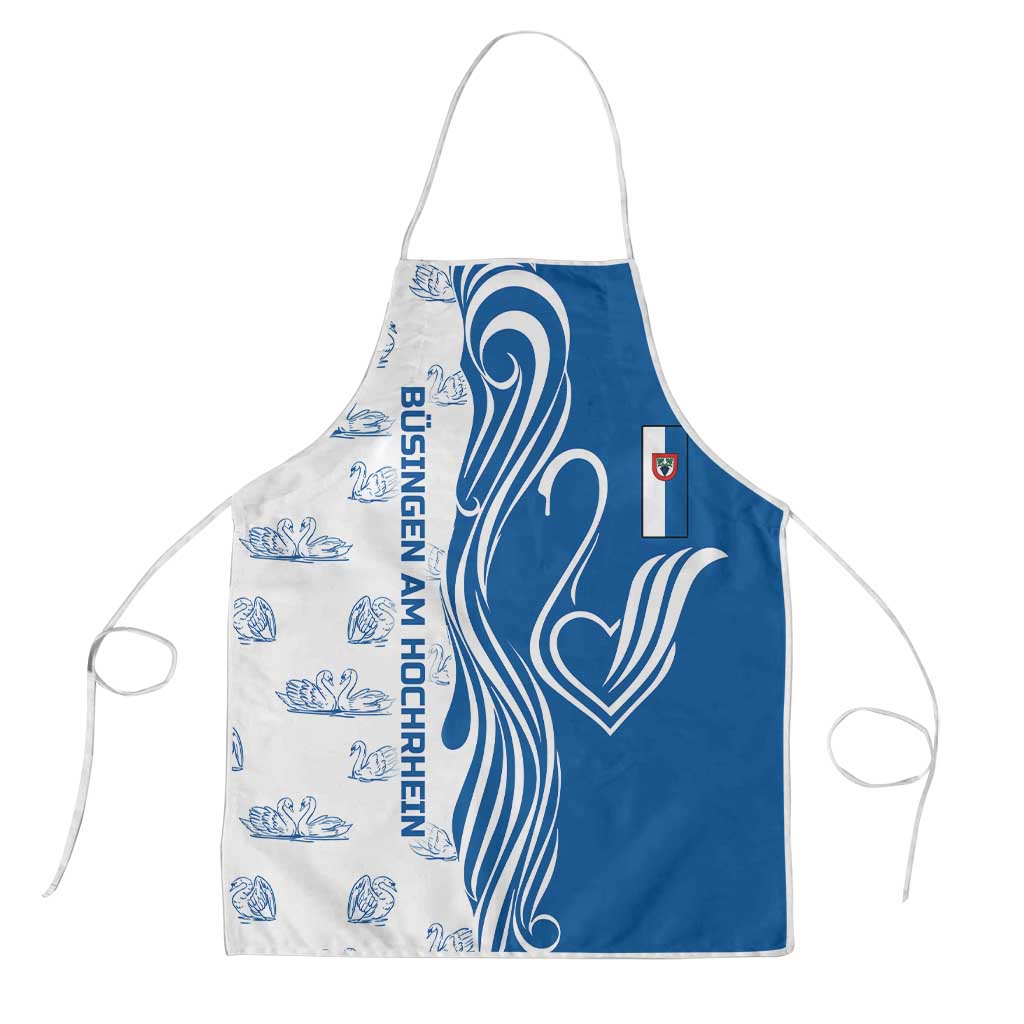 Busingen am Hochrhein Germany Apron with Swan Pattern and Blue White Heart Design - Wonder Print Shop