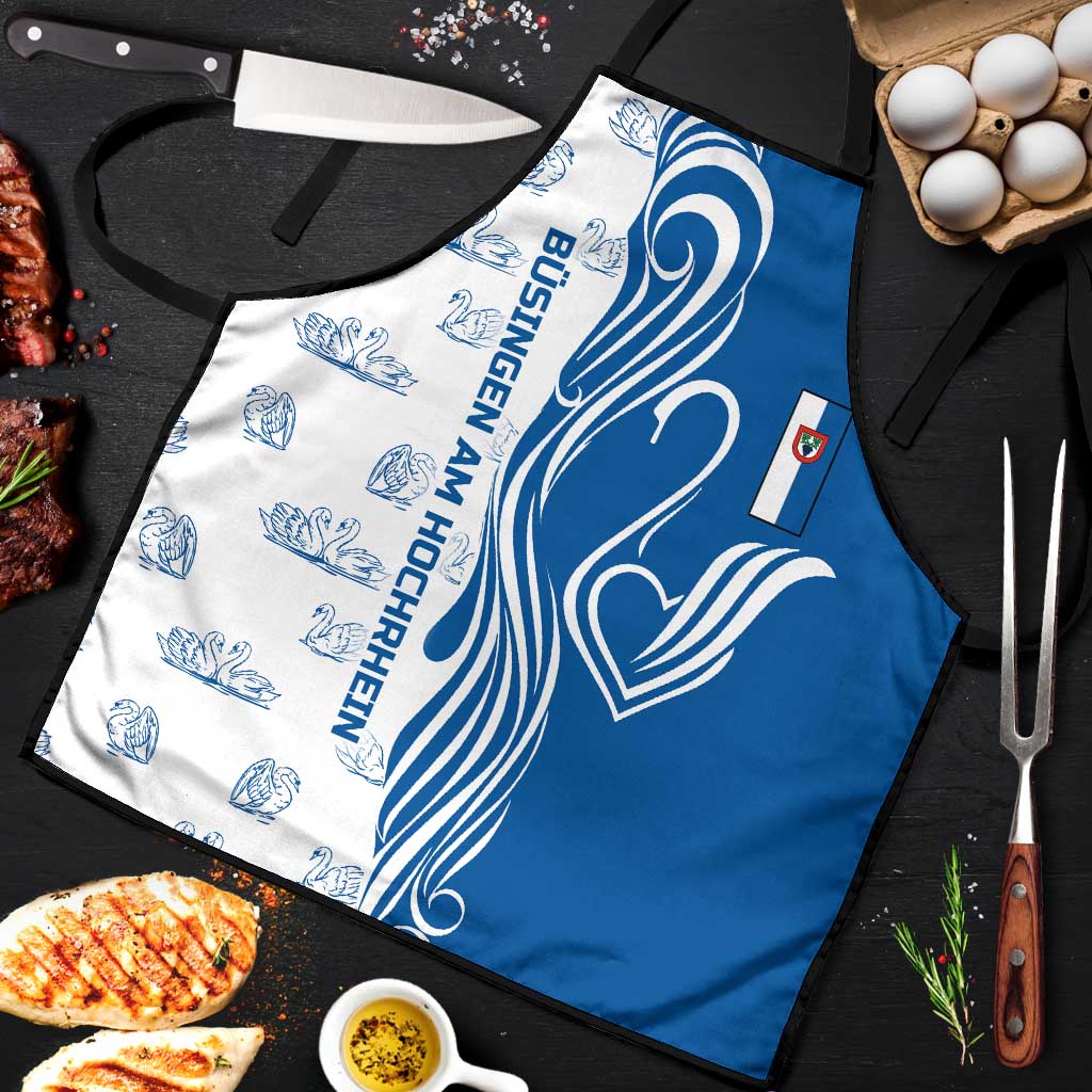 Busingen am Hochrhein Germany Apron with Swan Pattern and Blue White Heart Design - Wonder Print Shop