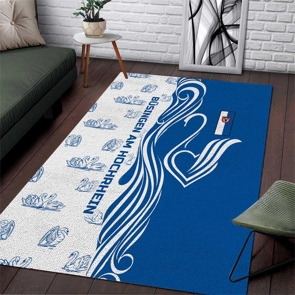 Busingen am Hochrhein Germany Area Rug with Swan Pattern and Blue White Heart Design - Wonder Print Shop