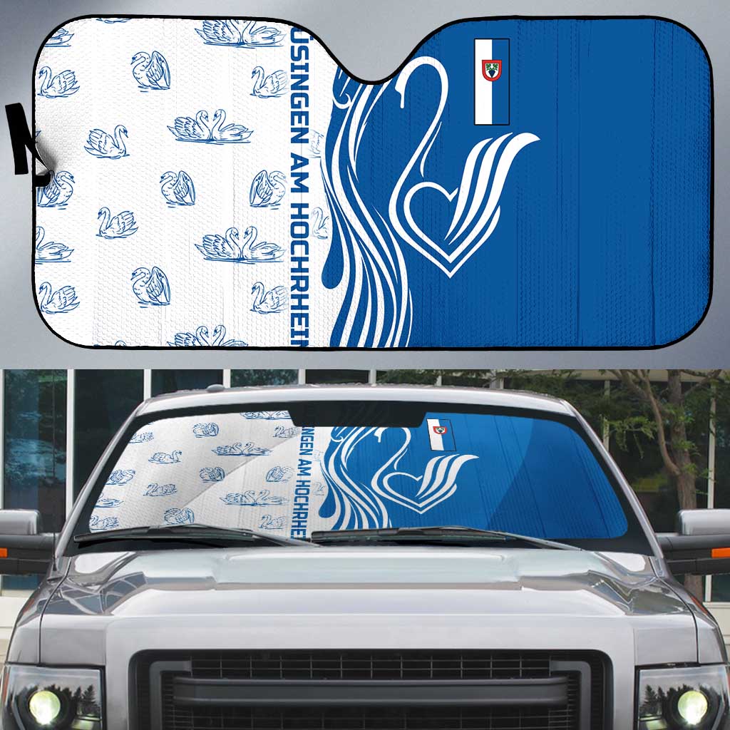 Busingen am Hochrhein Germany Auto Sun Shade with Swan Pattern and Blue White Heart Design - Wonder Print Shop