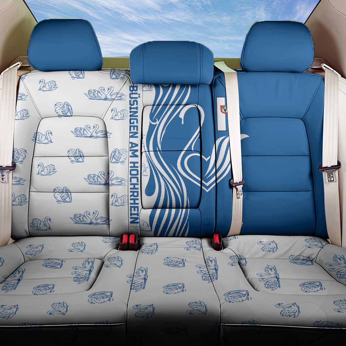 Busingen am Hochrhein Germany Back Car Seat Cover with Swan Pattern and Blue White Heart Design - Wonder Print Shop