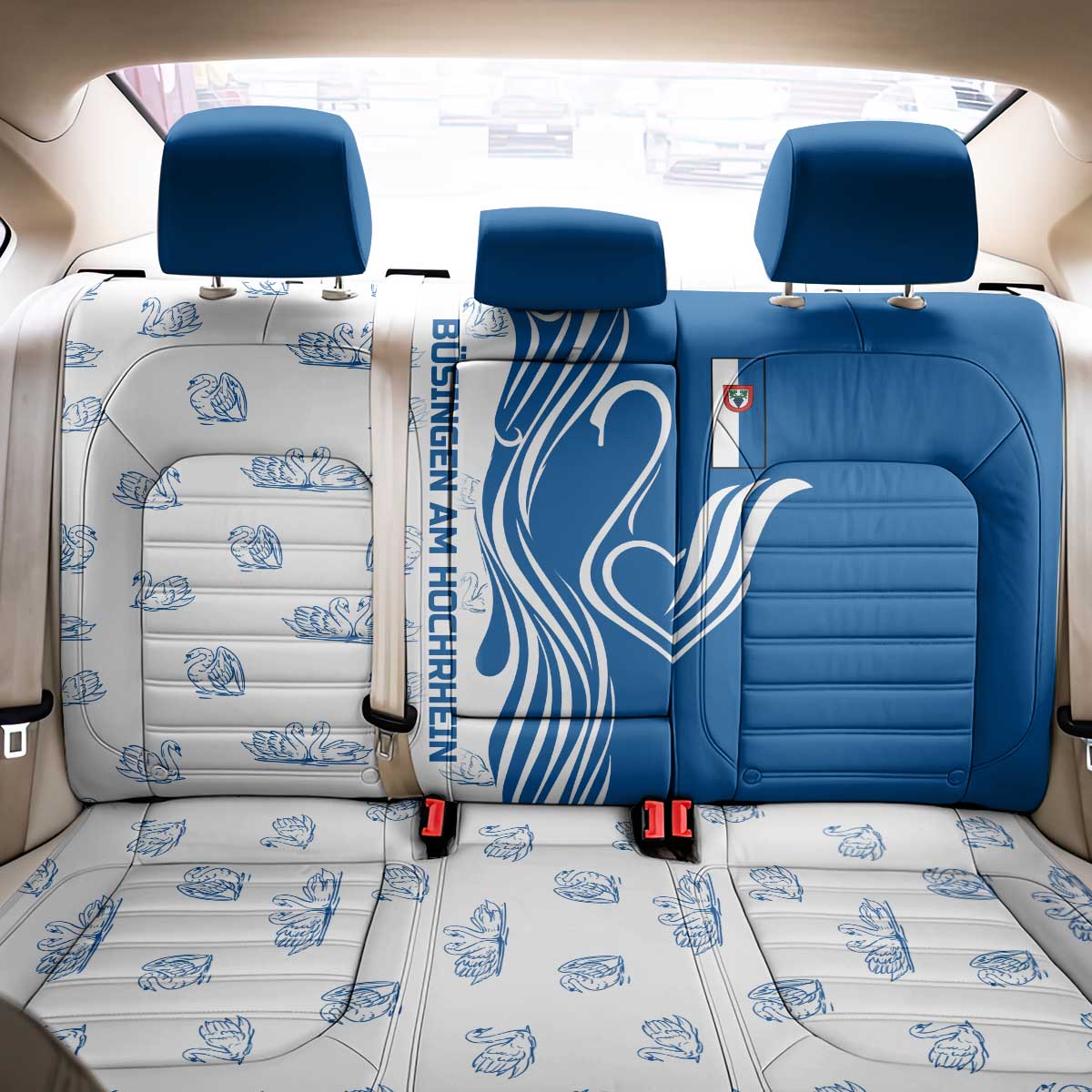 Busingen am Hochrhein Germany Back Car Seat Cover with Swan Pattern and Blue White Heart Design - Wonder Print Shop