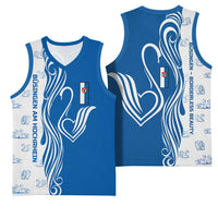 Busingen am Hochrhein Germany Basketball Jersey with Swan Pattern and Blue White Heart Design - Wonder Print Shop