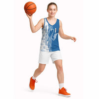 Busingen am Hochrhein Germany Basketball Jersey with Swan Pattern and Blue White Heart Design - Wonder Print Shop