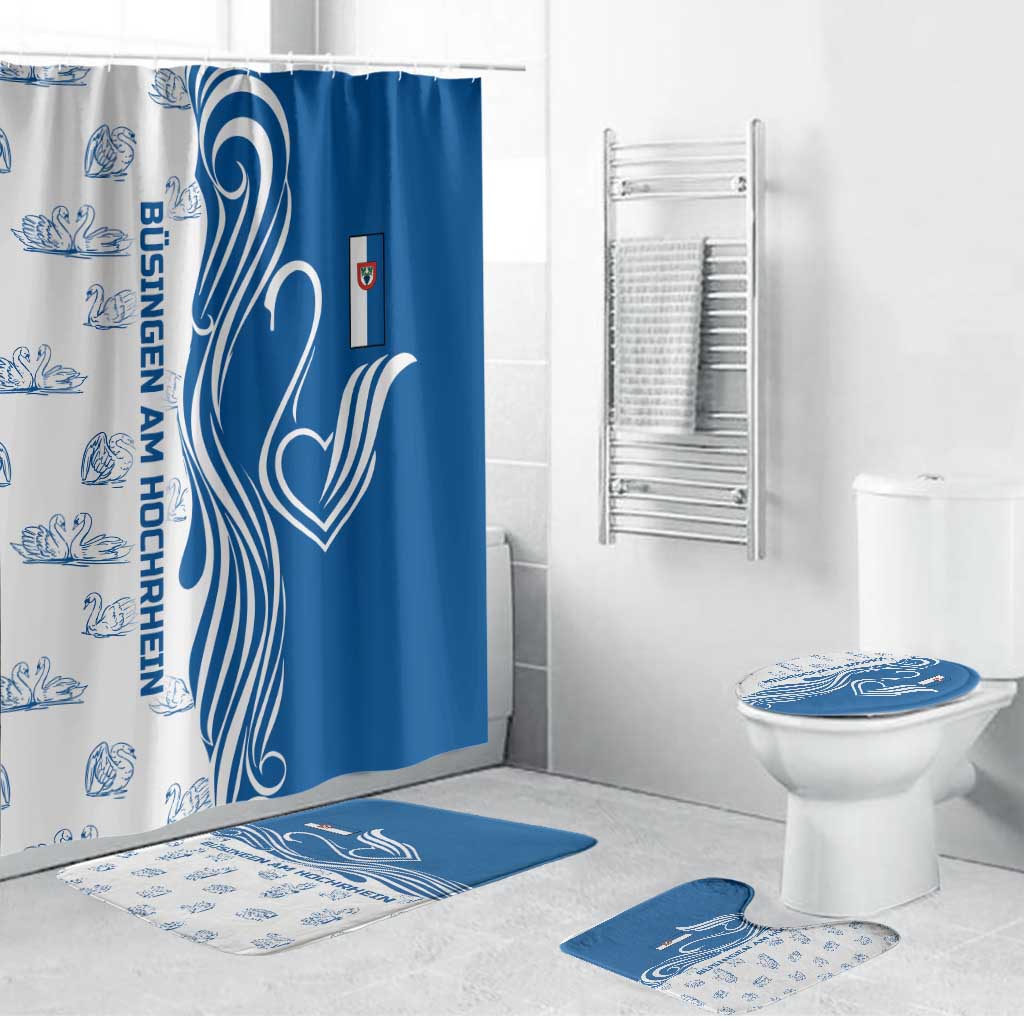 Busingen am Hochrhein Germany Bathroom Set with Swan Pattern and Blue White Heart Design - Wonder Print Shop