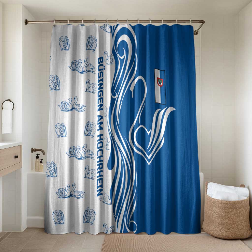 Busingen am Hochrhein Germany Bathroom Set with Swan Pattern and Blue White Heart Design - Wonder Print Shop