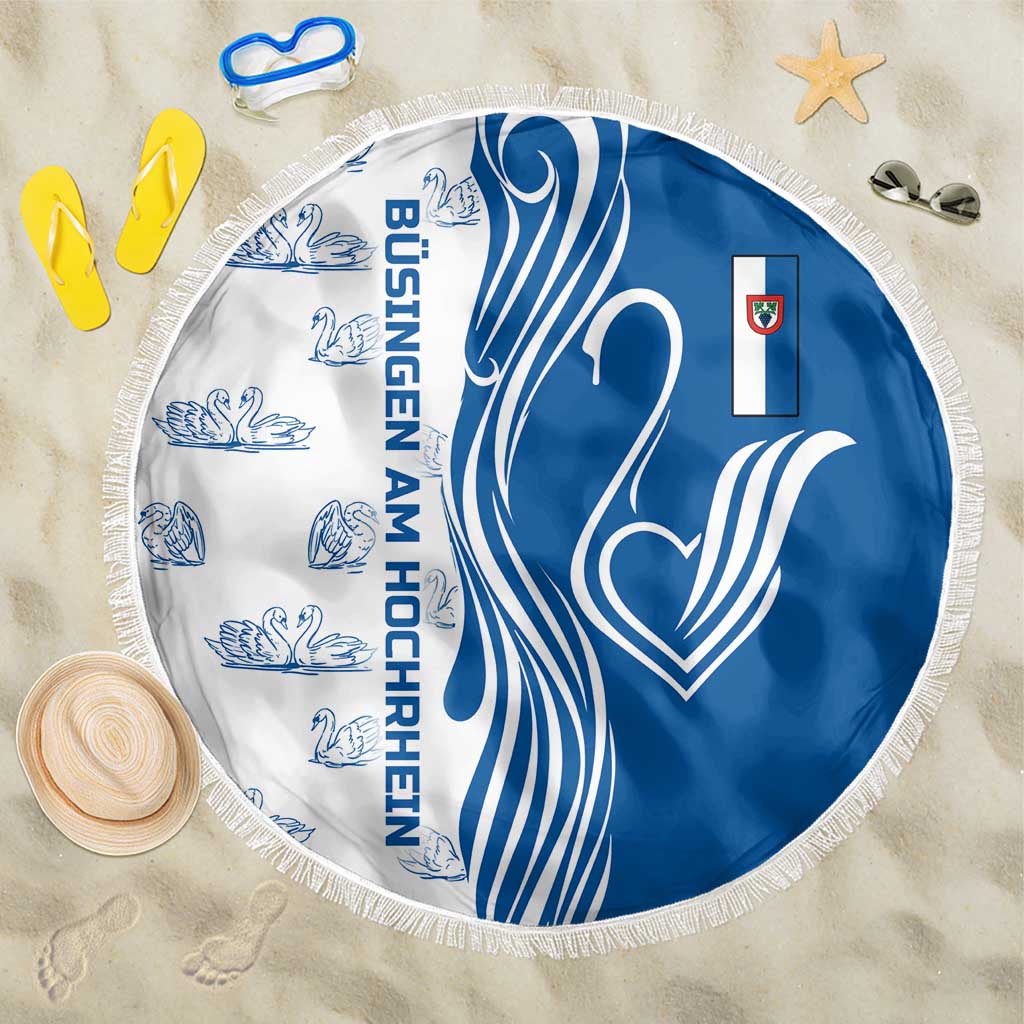 Busingen am Hochrhein Germany Beach Blanket with Swan Pattern and Blue White Heart Design - Wonder Print Shop