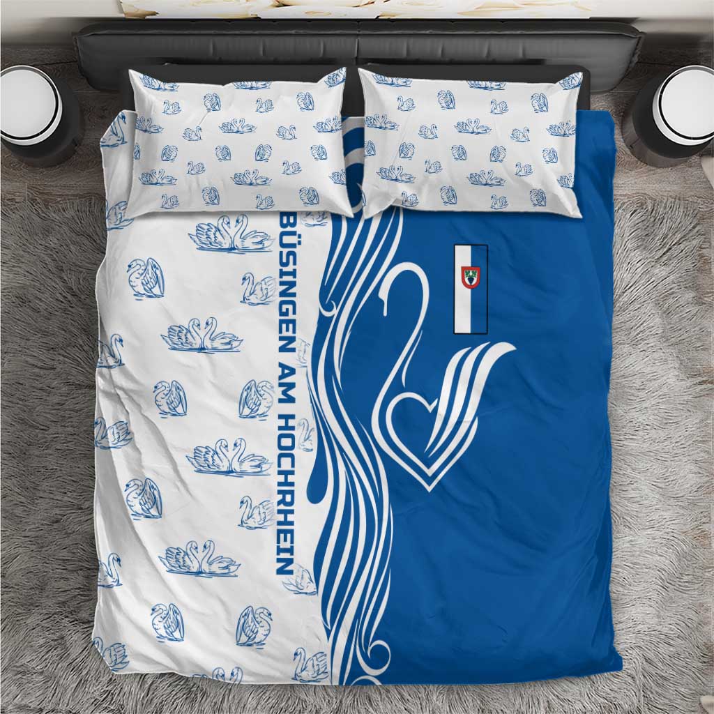 Busingen am Hochrhein Germany Bedding Set with Swan Pattern and Blue White Heart Design - Wonder Print Shop
