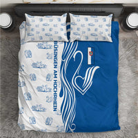 Busingen am Hochrhein Germany Bedding Set with Swan Pattern and Blue White Heart Design - Wonder Print Shop
