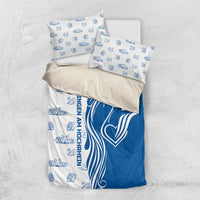 Busingen am Hochrhein Germany Bedding Set with Swan Pattern and Blue White Heart Design - Wonder Print Shop