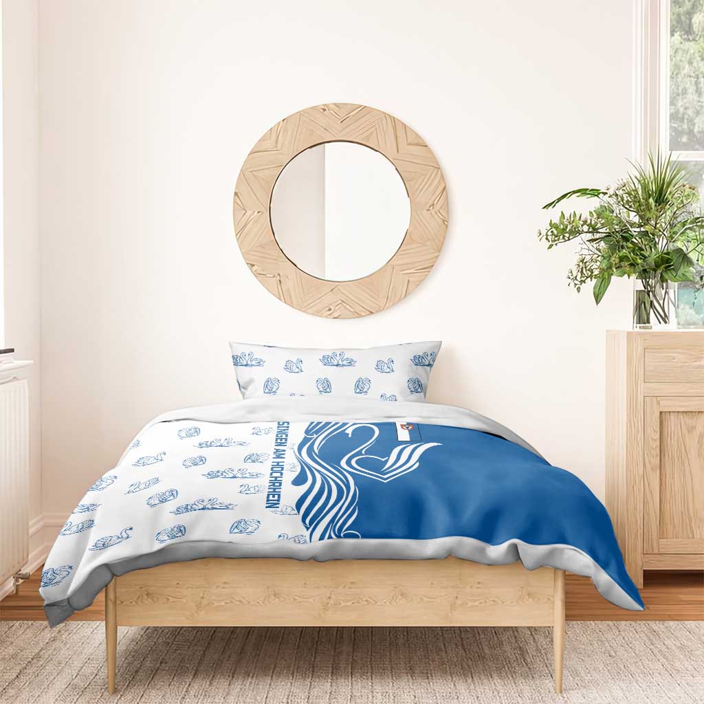 Busingen am Hochrhein Germany Bedding Set with Swan Pattern and Blue White Heart Design - Wonder Print Shop