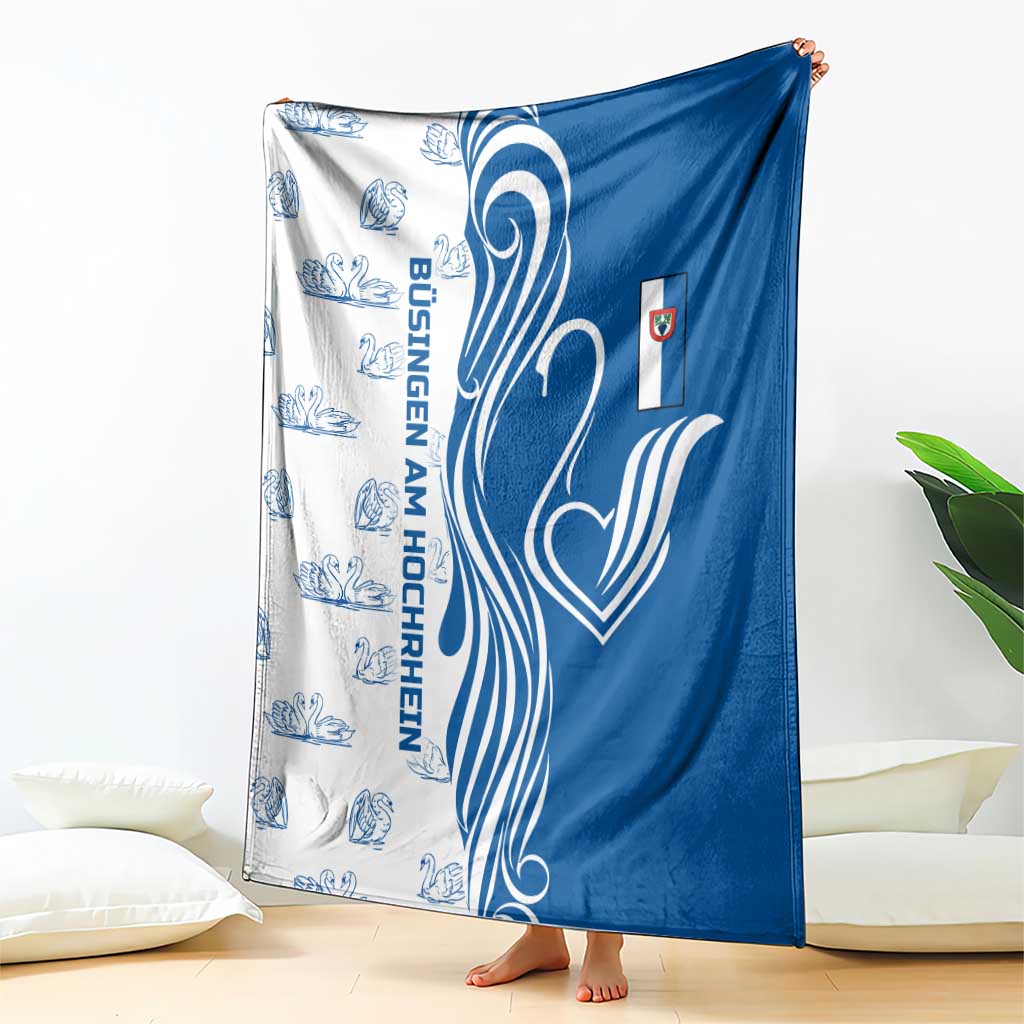 Busingen am Hochrhein Germany Blanket with Swan Pattern and Blue White Heart Design - Wonder Print Shop