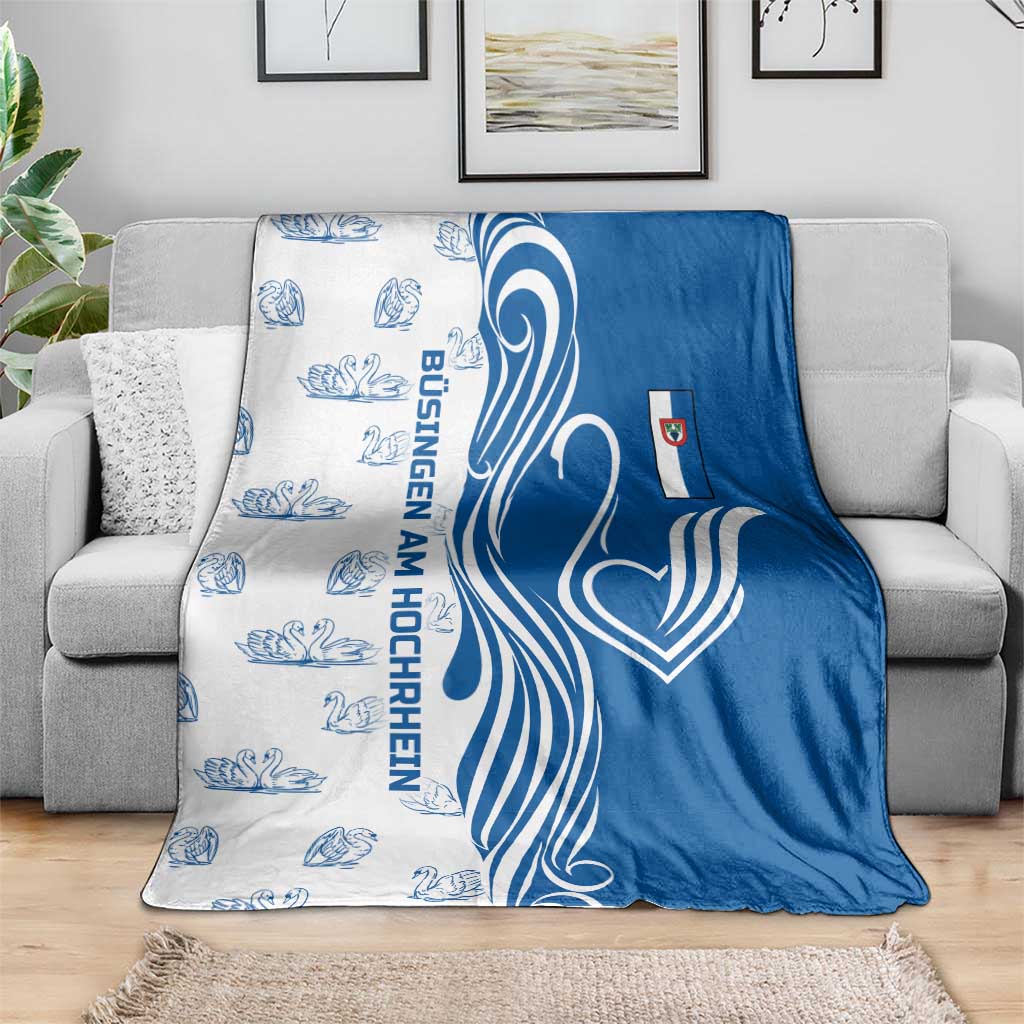 Busingen am Hochrhein Germany Blanket with Swan Pattern and Blue White Heart Design - Wonder Print Shop