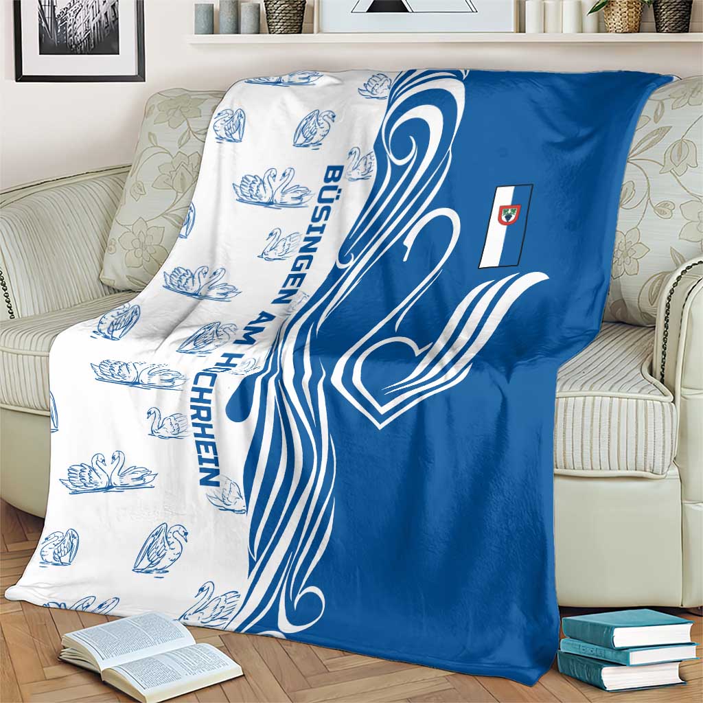 Busingen am Hochrhein Germany Blanket with Swan Pattern and Blue White Heart Design - Wonder Print Shop