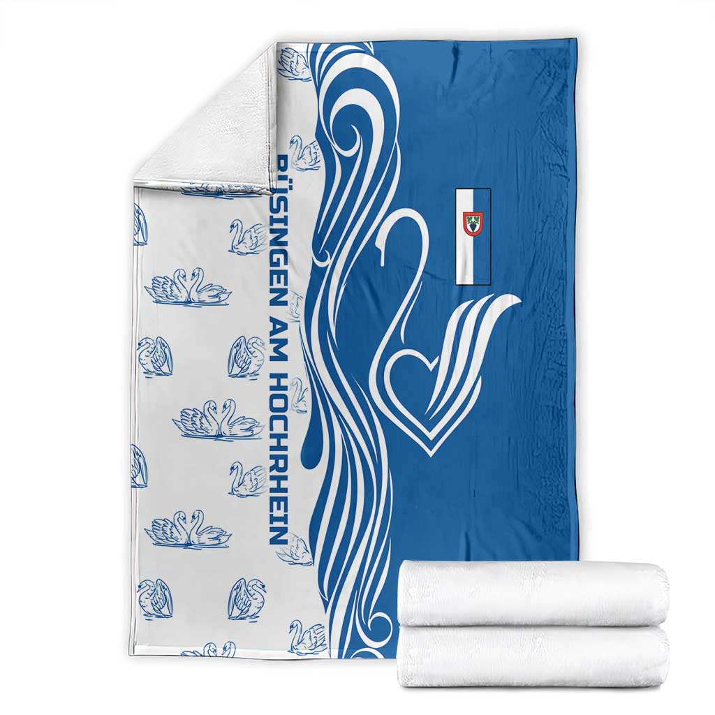 Busingen am Hochrhein Germany Blanket with Swan Pattern and Blue White Heart Design - Wonder Print Shop