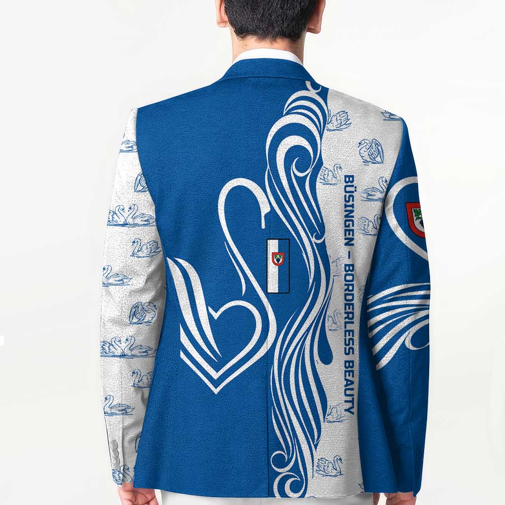 Busingen am Hochrhein Germany Blazer with Swan Pattern and Blue White Heart Design - Wonder Print Shop