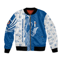 Busingen am Hochrhein Germany Bomber Jacket with Swan Pattern and Blue White Heart Design - Wonder Print Shop