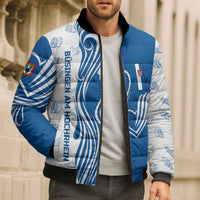 Busingen am Hochrhein Germany Bomber Puffer Jacket with Swan Pattern and Blue White Heart Design - Wonder Print Shop
