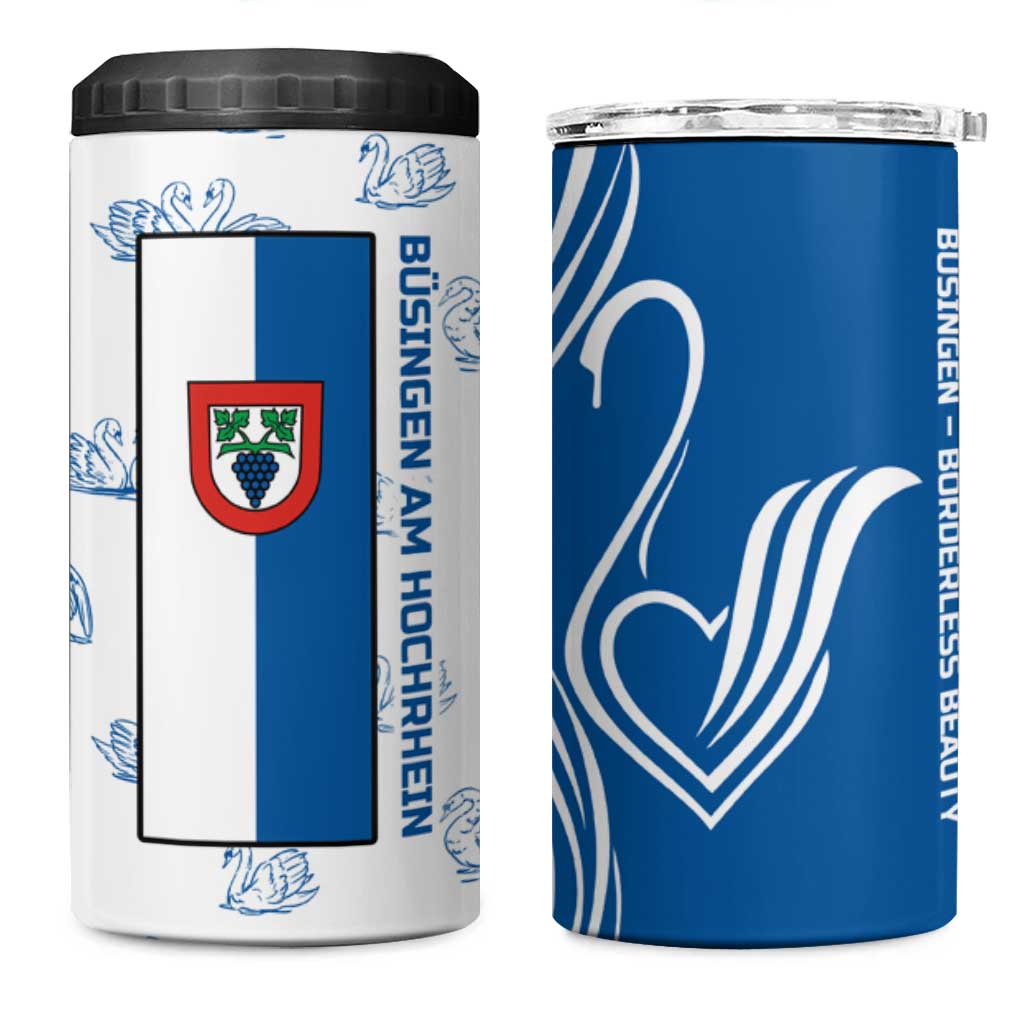 Busingen am Hochrhein Germany 4 in 1 Can Cooler Tumbler with Swan Pattern and Blue White Heart Design - Wonder Print Shop