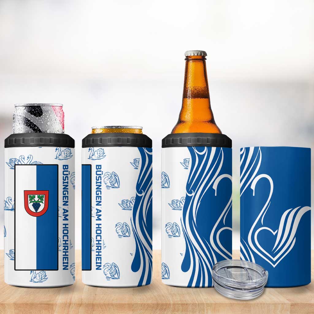 Busingen am Hochrhein Germany 4 in 1 Can Cooler Tumbler with Swan Pattern and Blue White Heart Design - Wonder Print Shop