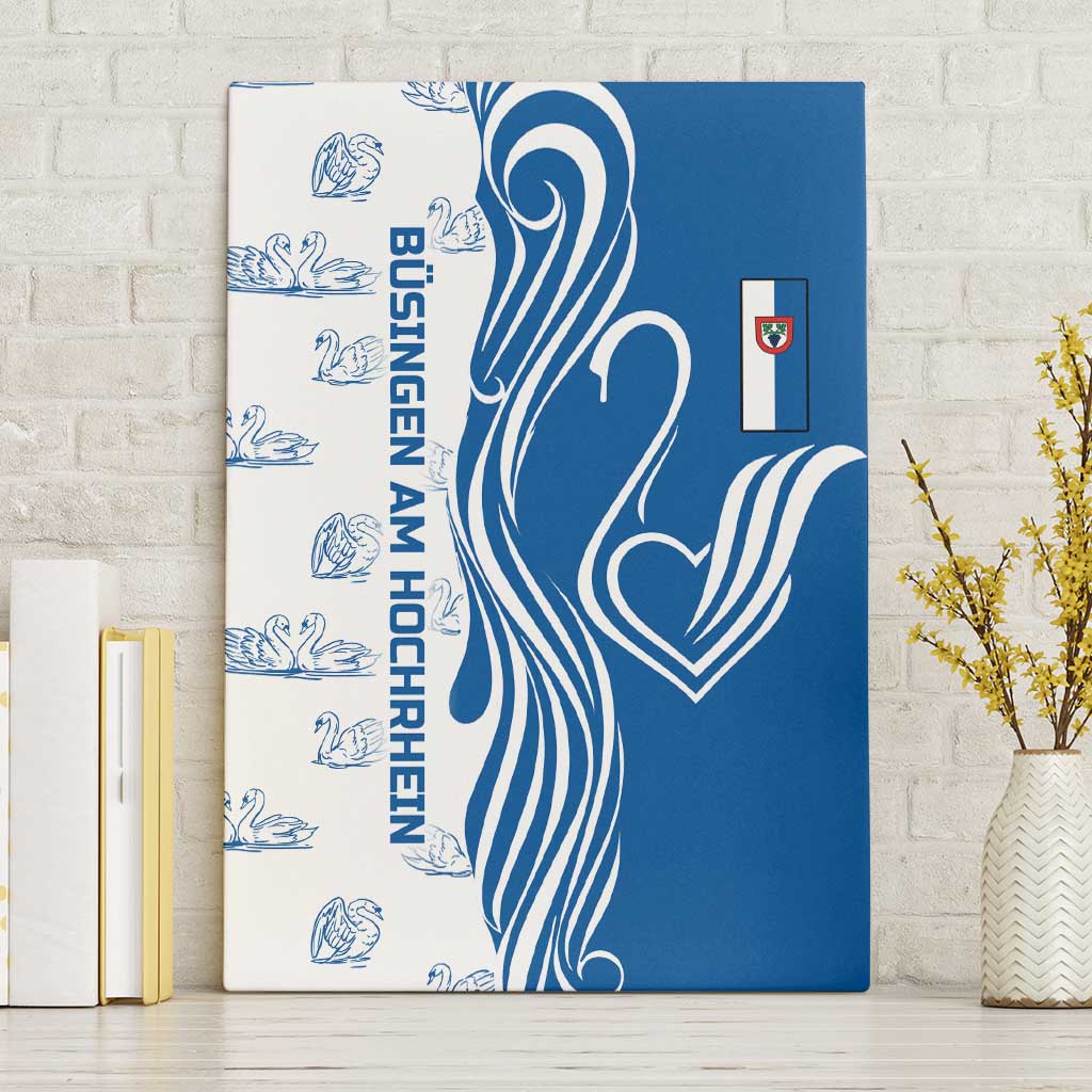 Busingen am Hochrhein Germany Canvas Wall Art with Swan Pattern and Blue White Heart Design - Wonder Print Shop