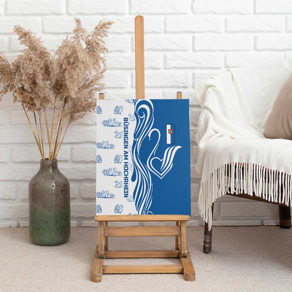 Busingen am Hochrhein Germany Canvas Wall Art with Swan Pattern and Blue White Heart Design - Wonder Print Shop