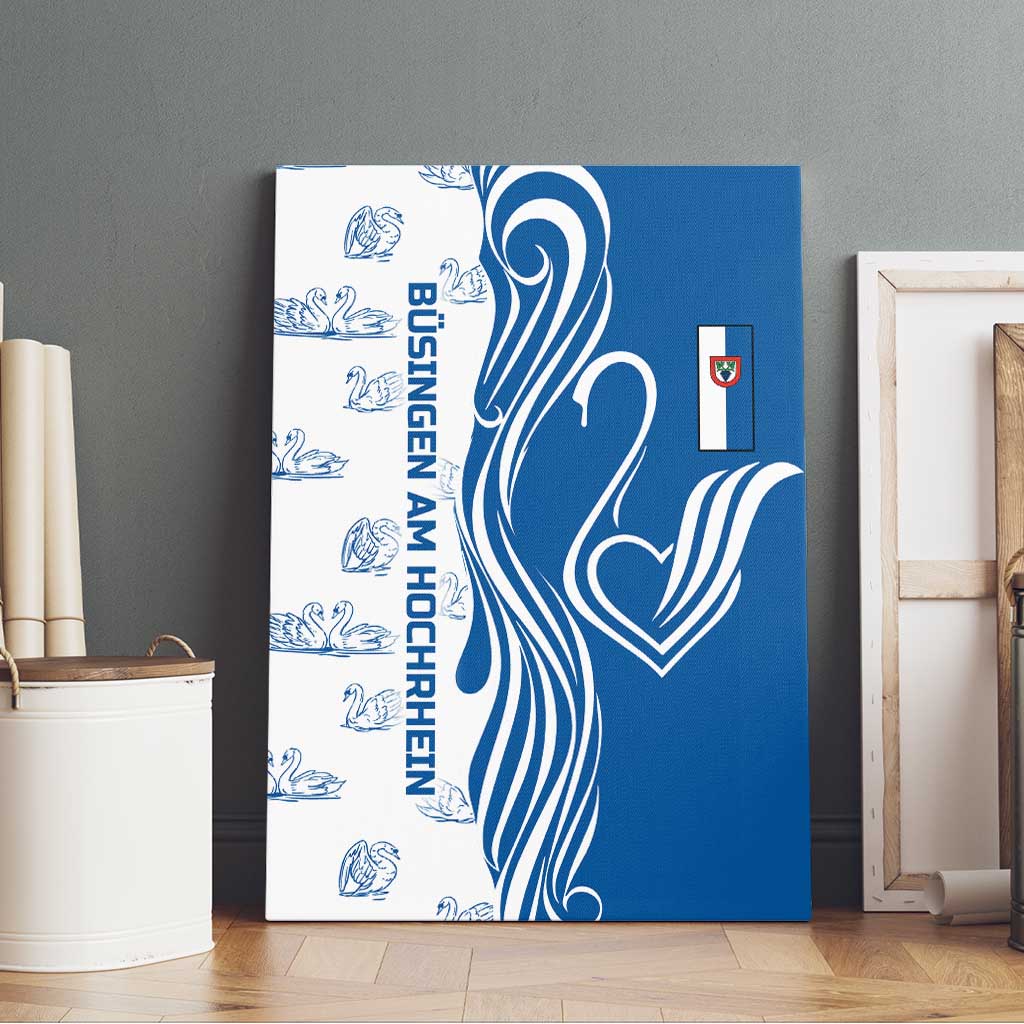 Busingen am Hochrhein Germany Canvas Wall Art with Swan Pattern and Blue White Heart Design - Wonder Print Shop