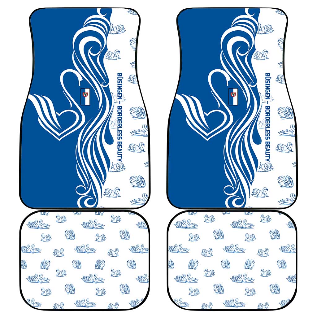 Busingen am Hochrhein Germany Car Mats with Swan Pattern and Blue White Heart Design - Wonder Print Shop