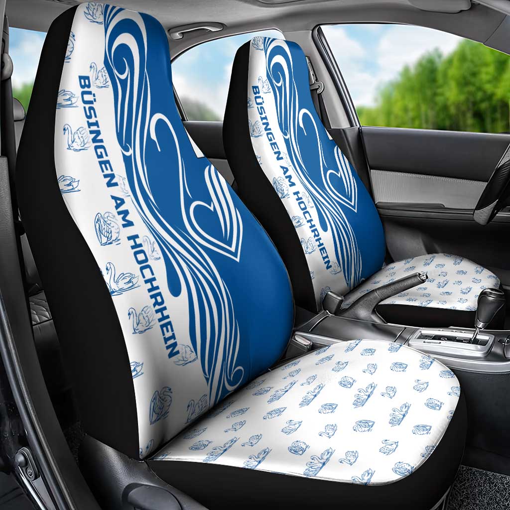 Busingen am Hochrhein Germany Car Seat Cover with Swan Pattern and Blue White Heart Design - Wonder Print Shop