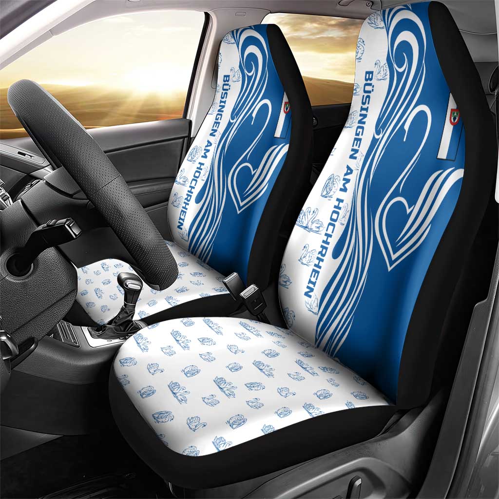 Busingen am Hochrhein Germany Car Seat Cover with Swan Pattern and Blue White Heart Design - Wonder Print Shop