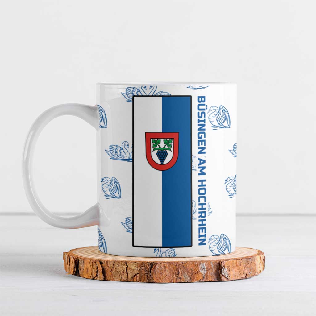 Busingen am Hochrhein Germany Ceramic Mug with Swan Pattern and Blue White Heart Design - Wonder Print Shop