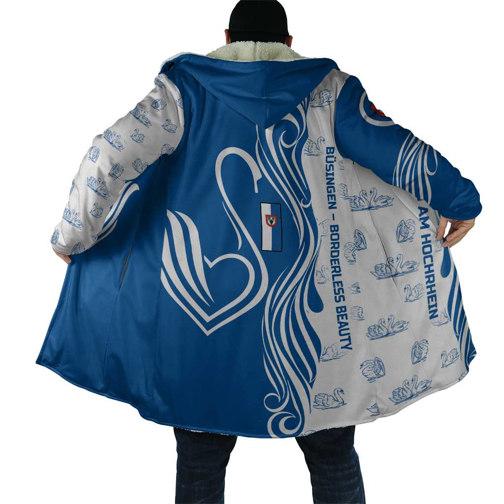 Busingen am Hochrhein Germany Cloak with Swan Pattern and Blue White Heart Design - Wonder Print Shop