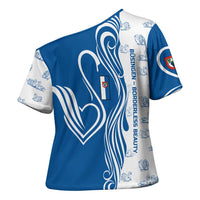 Busingen am Hochrhein Germany Cross Shoulder Shirt with Swan Pattern and Blue White Heart Design - Wonder Print Shop