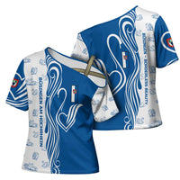 Busingen am Hochrhein Germany Cross Shoulder Shirt with Swan Pattern and Blue White Heart Design - Wonder Print Shop
