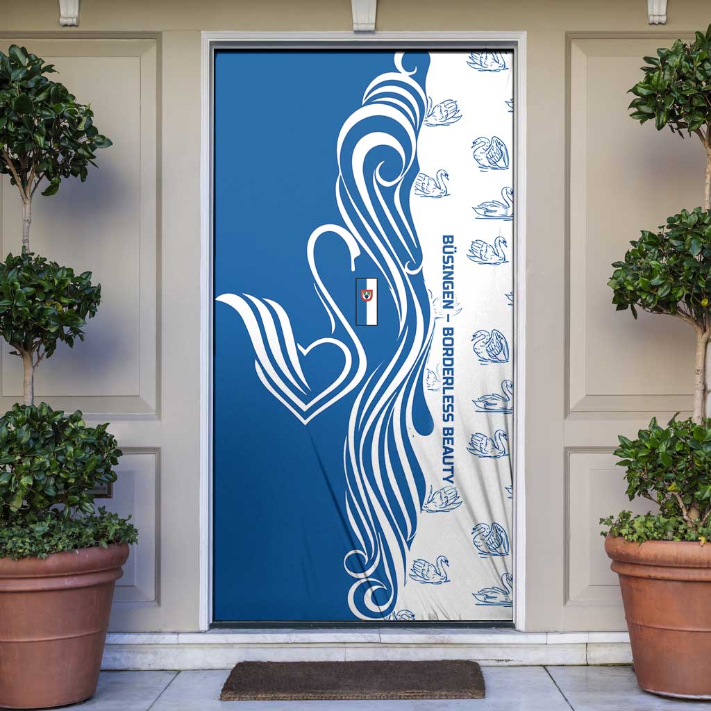 Busingen am Hochrhein Germany Door Cover with Swan Pattern and Blue White Heart Design - Wonder Print Shop