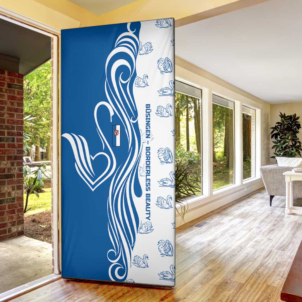Busingen am Hochrhein Germany Door Cover with Swan Pattern and Blue White Heart Design - Wonder Print Shop