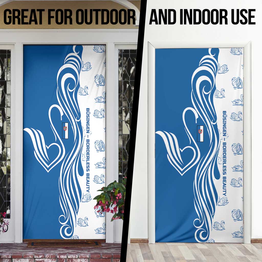 Busingen am Hochrhein Germany Door Cover with Swan Pattern and Blue White Heart Design - Wonder Print Shop