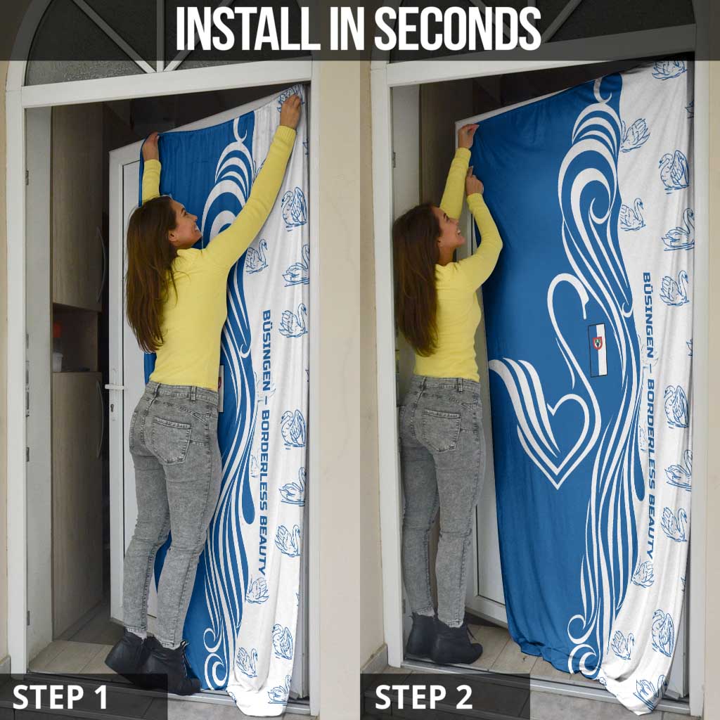 Busingen am Hochrhein Germany Door Cover with Swan Pattern and Blue White Heart Design - Wonder Print Shop
