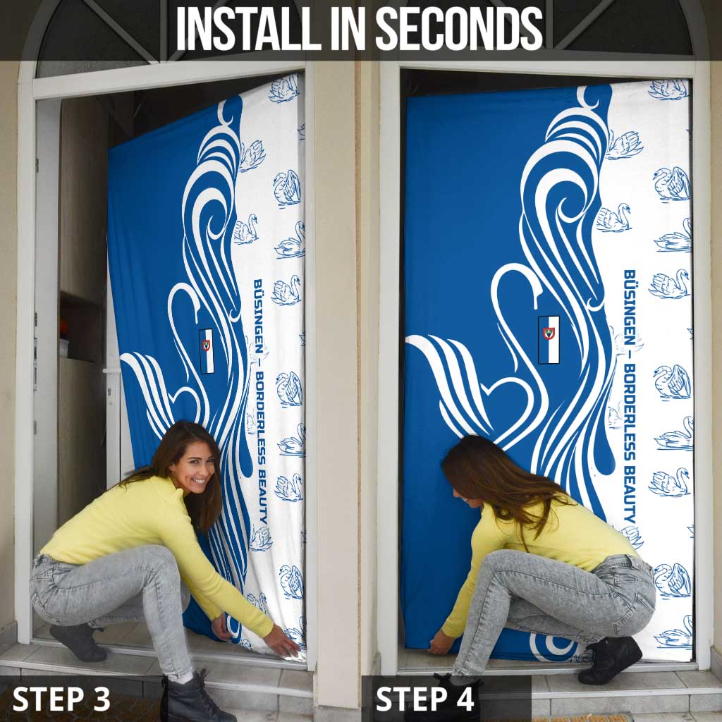 Busingen am Hochrhein Germany Door Cover with Swan Pattern and Blue White Heart Design - Wonder Print Shop