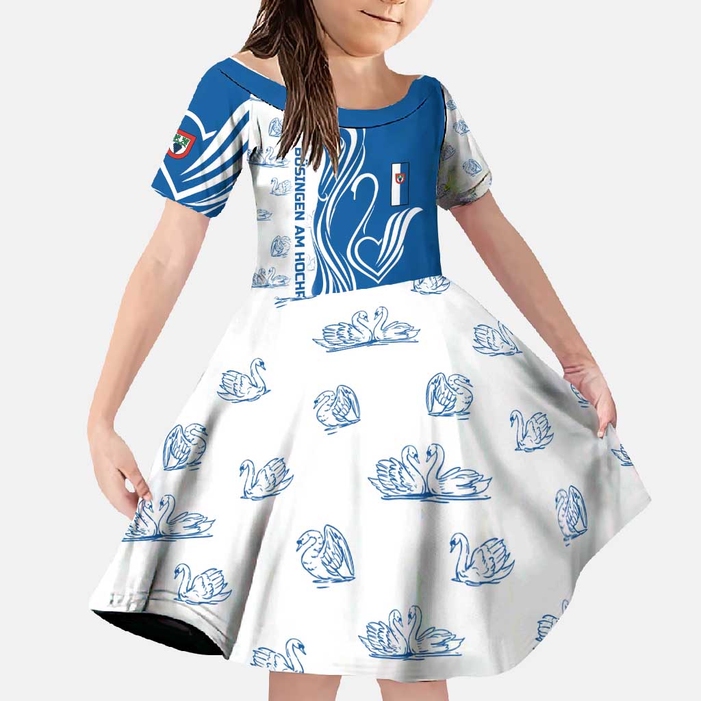 Busingen am Hochrhein Germany Family Matching Long Sleeve Bodycon Dress and Hawaiian Shirt with Swan Pattern and Blue White Heart Design - Wonder Print Shop