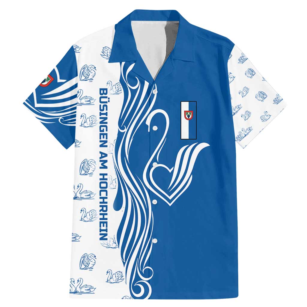 Busingen am Hochrhein Germany Family Matching Mermaid Dress and Hawaiian Shirt with Swan Pattern and Blue White Heart Design - Wonder Print Shop