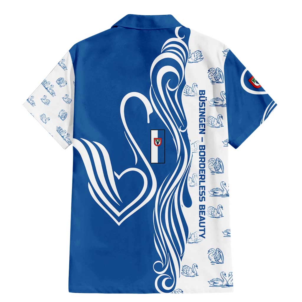 Busingen am Hochrhein Germany Family Matching Mermaid Dress and Hawaiian Shirt with Swan Pattern and Blue White Heart Design - Wonder Print Shop