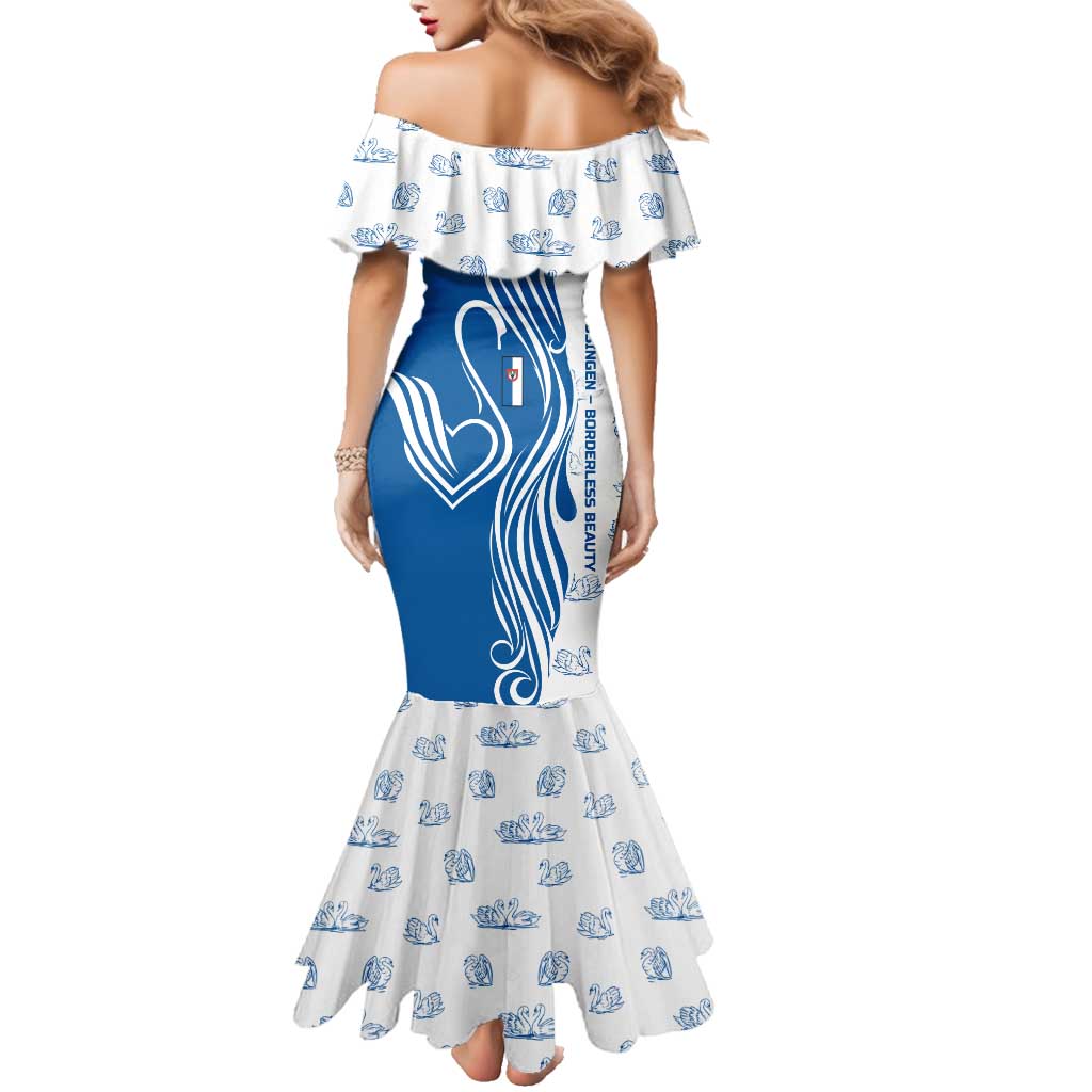 Busingen am Hochrhein Germany Family Matching Mermaid Dress and Hawaiian Shirt with Swan Pattern and Blue White Heart Design - Wonder Print Shop
