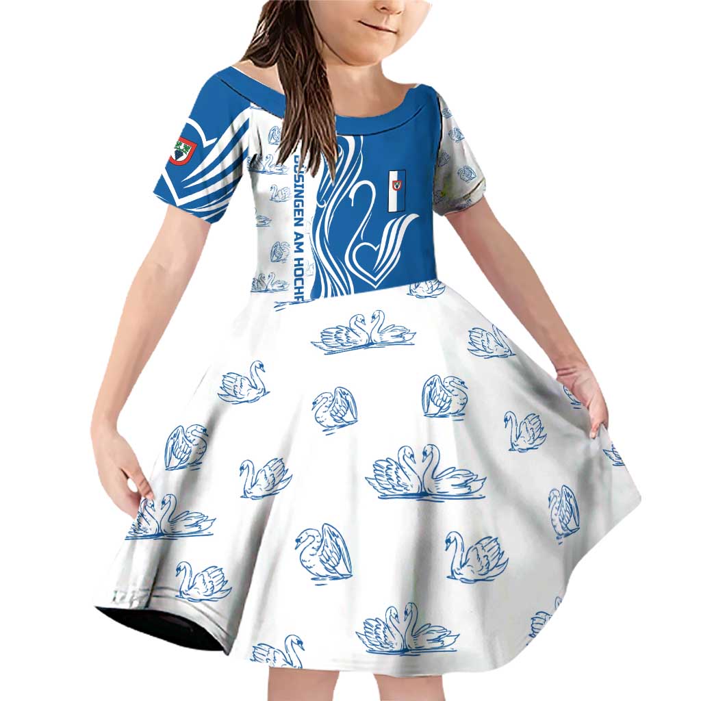 Busingen am Hochrhein Germany Family Matching Off Shoulder Short Dress and Hawaiian Shirt with Swan Pattern and Blue White Heart Design - Wonder Print Shop