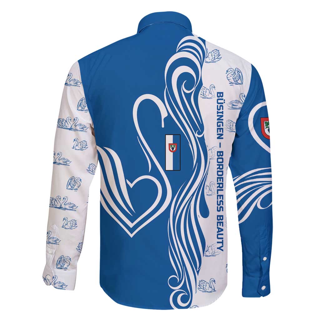 Busingen am Hochrhein Germany Family Matching Off Shoulder Short Dress and Hawaiian Shirt with Swan Pattern and Blue White Heart Design - Wonder Print Shop