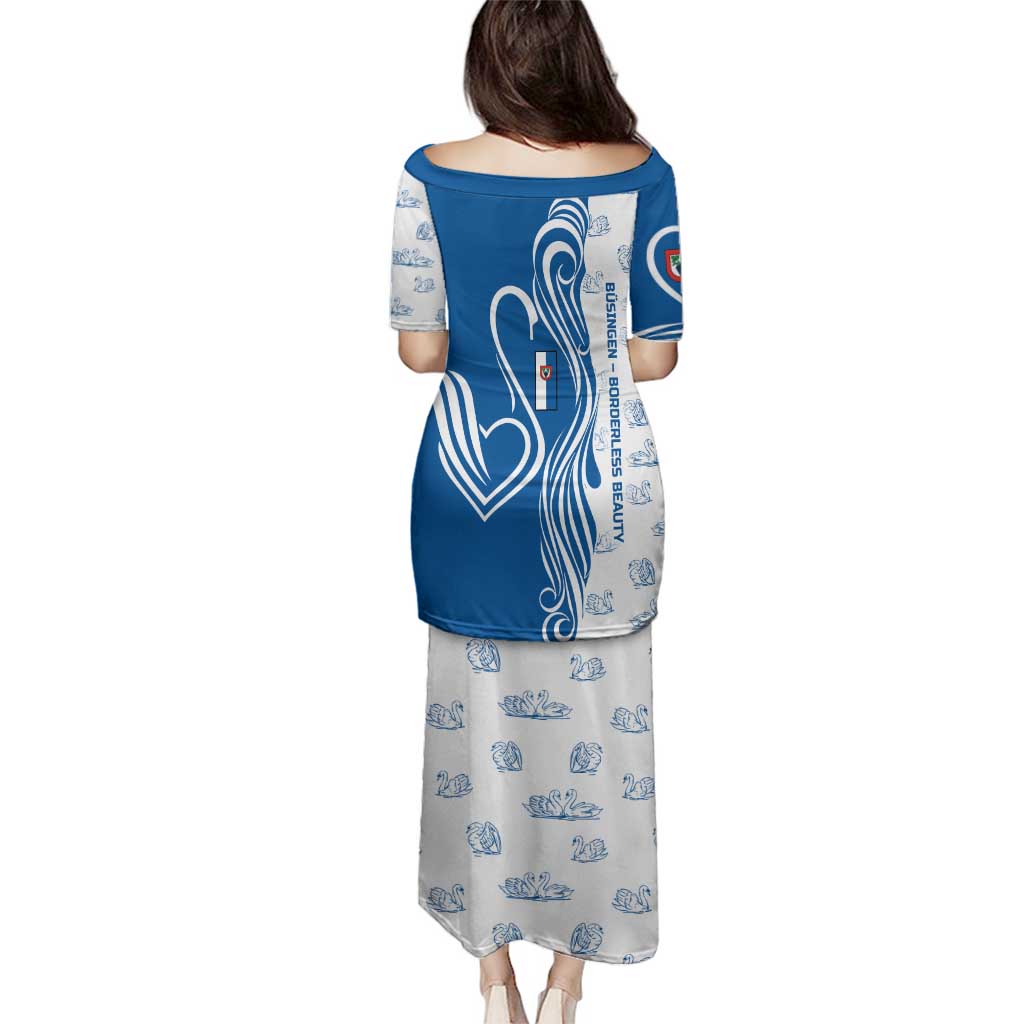 Busingen am Hochrhein Germany Family Matching Puletasi and Hawaiian Shirt with Swan Pattern and Blue White Heart Design - Wonder Print Shop