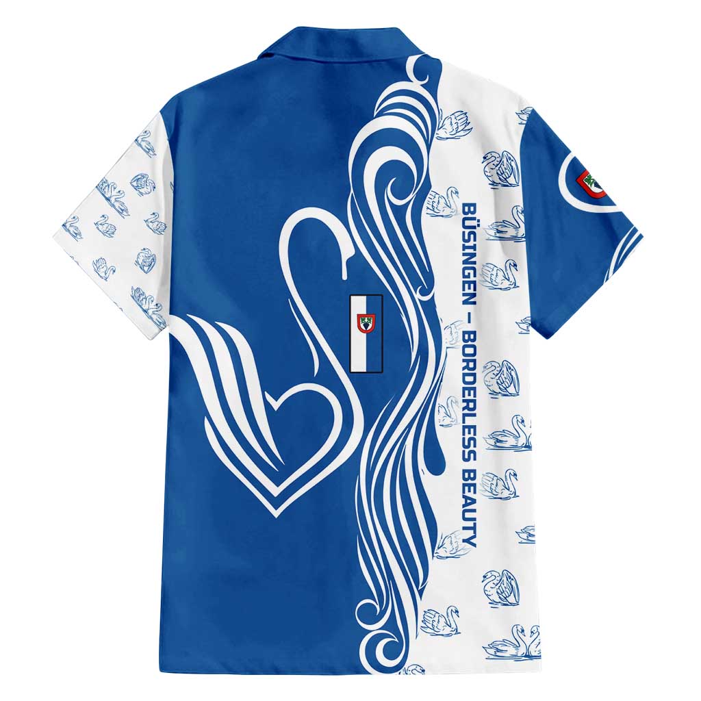 Busingen am Hochrhein Germany Family Matching Tank Maxi Dress and Hawaiian Shirt with Swan Pattern and Blue White Heart Design - Wonder Print Shop