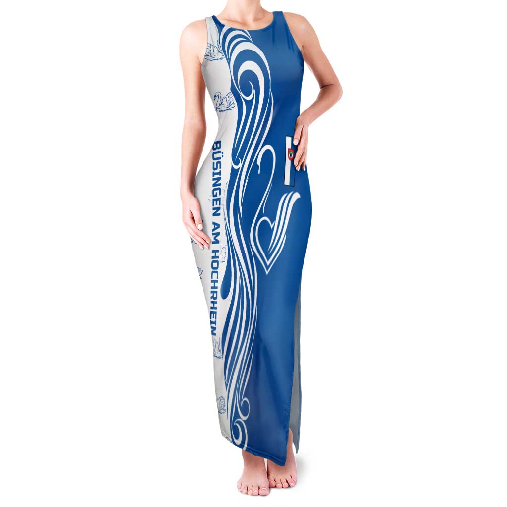 Busingen am Hochrhein Germany Family Matching Tank Maxi Dress and Hawaiian Shirt with Swan Pattern and Blue White Heart Design - Wonder Print Shop